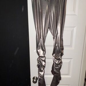 Metallic Ruched Leggings - Shimmery Silver